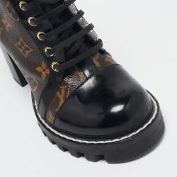 Louis Vuitton Brown/Black Monogram Canvas And Patent Leather Star Trail Ankle Boot Size 37.5