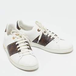 Louis Vuitton White Leather and Monogram Canvas Time Out Sneakers Size 39