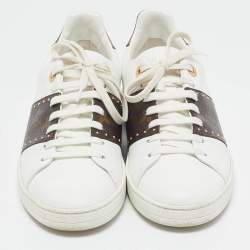 Louis Vuitton White Leather and Monogram Canvas Time Out Sneakers Size 39