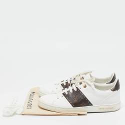 Louis Vuitton White Leather and Monogram Canvas Time Out Sneakers Size 39