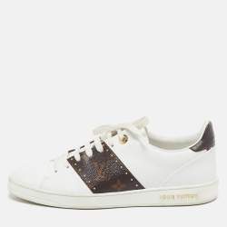 Louis Vuitton White Leather and Monogram Canvas Time Out Sneakers Size 39
