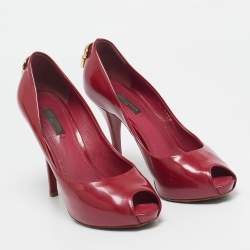 Louis Vuitton Red Patent Leather Oh Really! Peep Toe Pumps Size 37