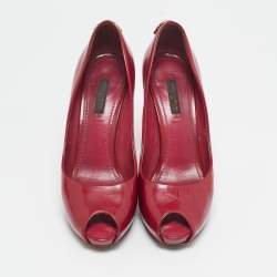 Louis Vuitton Red Patent Leather Oh Really! Peep Toe Pumps Size 37