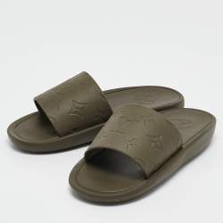 Louis Vuitton Green Green Rubber Sunbath Flat Slides Size 36