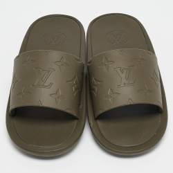 Louis Vuitton Green Green Rubber Sunbath Flat Slides Size 36