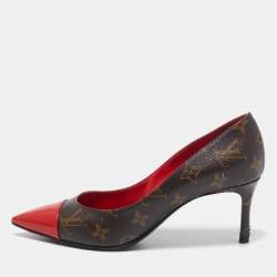 Louis Vuitton Red Patent Leather and Monogram Canvas Cherie Pumps Size 38