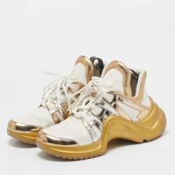 Louis Vuitton White/Gold Leather and Mesh LV Archlight Sneakers Size 40