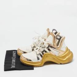 Louis Vuitton White/Gold Leather and Mesh LV Archlight Sneakers Size 40