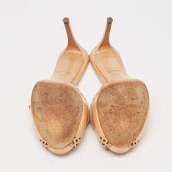 Louis Vuitton Beige Patent Leather Cut Buckle Detail Slide Sandals Size 38