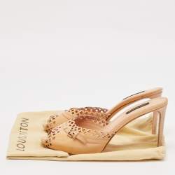 Louis Vuitton Beige Patent Leather Cut Buckle Detail Slide Sandals Size 38