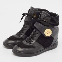 Louis Vuitton Black Epi Leather And Suede Wedge High Top Sneakers Size 37