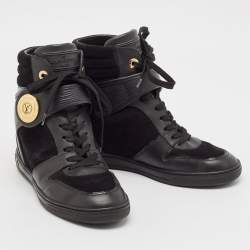 Louis Vuitton Black Epi Leather And Suede Wedge High Top Sneakers Size 37