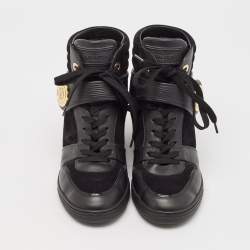 Louis Vuitton Black Epi Leather And Suede Wedge High Top Sneakers Size 37