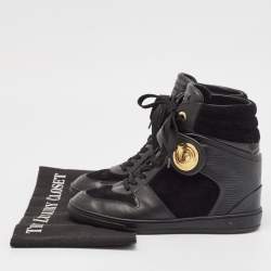 Louis Vuitton Black Epi Leather And Suede Wedge High Top Sneakers Size 37