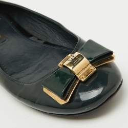 Louis Vuitton Dark Green/Black Patent Leather Bow Ballet Flats Size 36