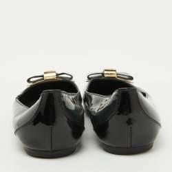 Louis Vuitton Dark Green/Black Patent Leather Bow Ballet Flats Size 36