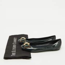 Louis Vuitton Dark Green/Black Patent Leather Bow Ballet Flats Size 36