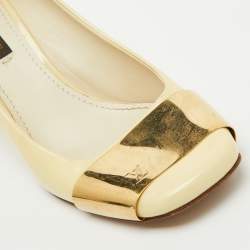 Louis Vuitton Cream Patent Leather Block Heel Pumps Size 38