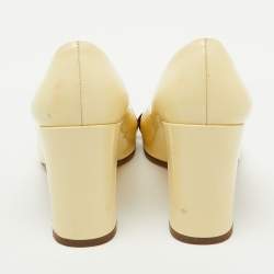Louis Vuitton Cream Patent Leather Block Heel Pumps Size 38