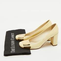Louis Vuitton Cream Patent Leather Block Heel Pumps Size 38