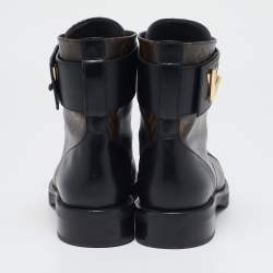 Louis Vuitton Black Monogram Canvas and Leather Wonderland Flat Ranger Boots Size 38