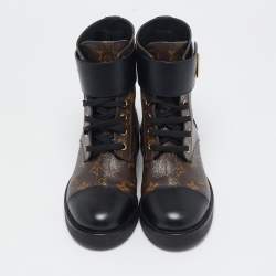 Louis Vuitton Black Monogram Canvas and Leather Wonderland Flat Ranger Boots Size 38