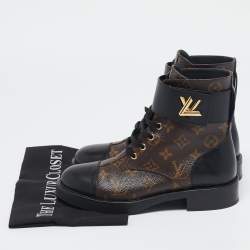Louis Vuitton Black Monogram Canvas and Leather Wonderland Flat Ranger Boots Size 38