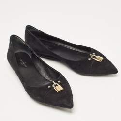 Pre Owned Louis Vuitton Black Suede Lock It Ballet Flats Size 38