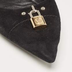 Pre Owned Louis Vuitton Black Suede Lock It Ballet Flats Size 38