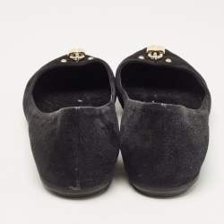 Pre Owned Louis Vuitton Black Suede Lock It Ballet Flats Size 38