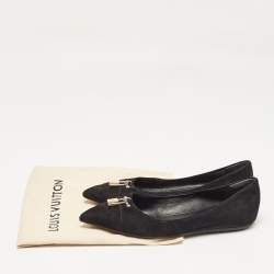 Pre Owned Louis Vuitton Black Suede Lock It Ballet Flats Size 38
