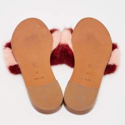 Louis Vuitton Pink/Red Mink Fur Lock It Flat Slide Sandals Size 37