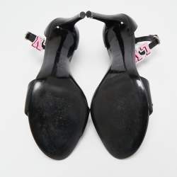 Louis Vuitton Black Leather LV Patch Ankle Strap Sandals Size 40