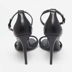 Louis Vuitton Black Leather LV Patch Ankle Strap Sandals Size 40
