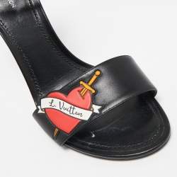 Louis Vuitton Black Leather LV Patch Ankle Strap Sandals Size 40