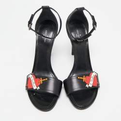 Louis Vuitton Black Leather LV Patch Ankle Strap Sandals Size 40