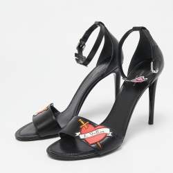 Louis Vuitton Black Leather LV Patch Ankle Strap Sandals Size 40