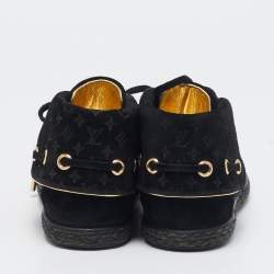  Louis Vuitton Black Monogram Suede Cape Sneakers Size 36
