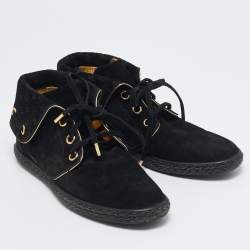  Louis Vuitton Black Monogram Suede Cape Sneakers Size 36