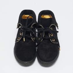  Louis Vuitton Black Monogram Suede Cape Sneakers Size 36