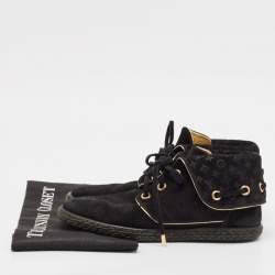  Louis Vuitton Black Monogram Suede Cape Sneakers Size 36