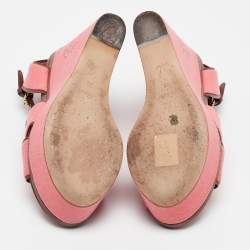 Pre Owned Louis Vuitton Pink Denim and Leather Articles De Voyage Wedge Sandals Size 36