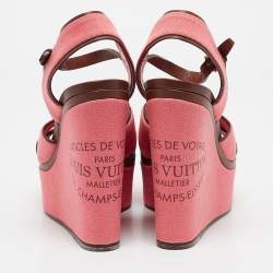 Pre Owned Louis Vuitton Pink Denim and Leather Articles De Voyage Wedge Sandals Size 36