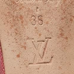 Pre Owned Louis Vuitton Pink Denim and Leather Articles De Voyage Wedge Sandals Size 36