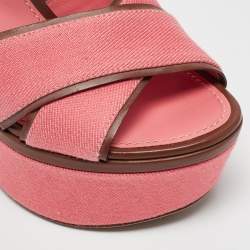 Pre Owned Louis Vuitton Pink Denim and Leather Articles De Voyage Wedge Sandals Size 36