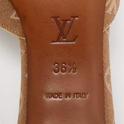 Louis Vuitton Brown Mini Lin Canvas Bow Slide Sandals Size 36.5
