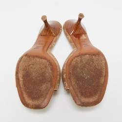 Louis Vuitton Brown Mini Lin Canvas Bow Slide Sandals Size 36.5
