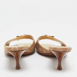 Louis Vuitton Brown Mini Lin Canvas Bow Slide Sandals Size 36.5