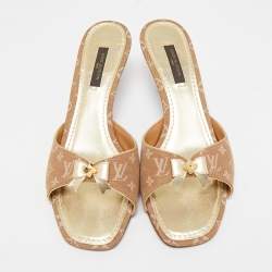 Louis Vuitton Brown Mini Lin Canvas Bow Slide Sandals Size 36.5