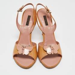 مملوكة مسبقًا Louis Vuitton Brown Patent Leather Slingback Sandals Size 40